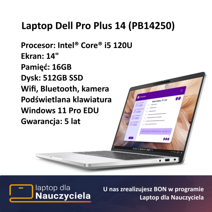 Laptop Dell Pro Plus 14 (PB14250) | Laptop dla nauczyciela