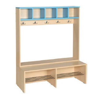 Szatnia Przedszkolak BP5 dla 5 osób, wyposażona w ławkę, półki, wieszaki