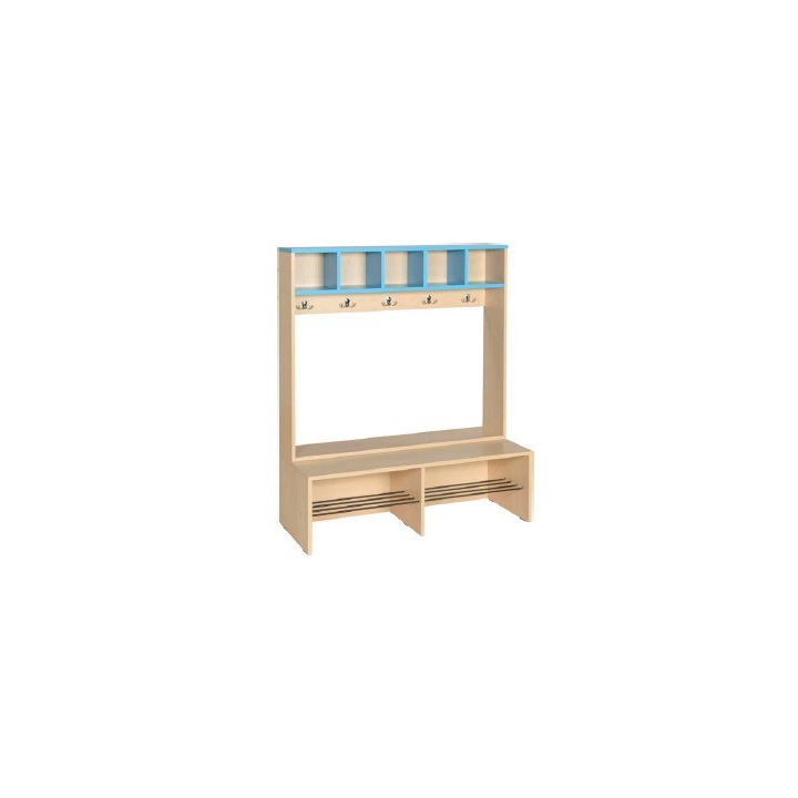 Szatnia Przedszkolak BP5 dla 5 osób, wyposażona w ławkę, półki, wieszaki