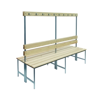 Ławka z wieszakami podwójna - deska sosnowa, ławki do szatni