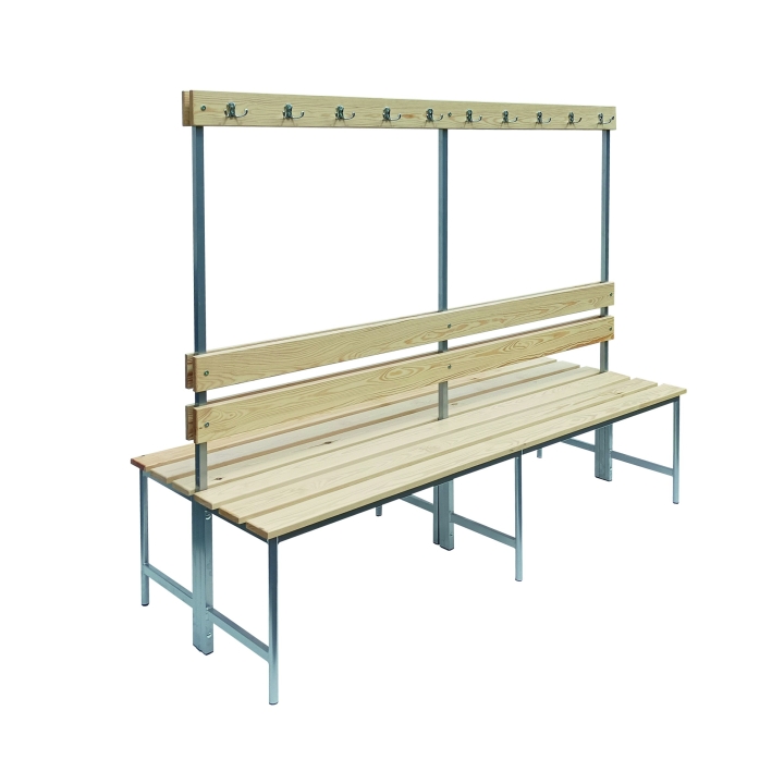 Ławka z wieszakami podwójna - deska sosnowa, ławki do szatni