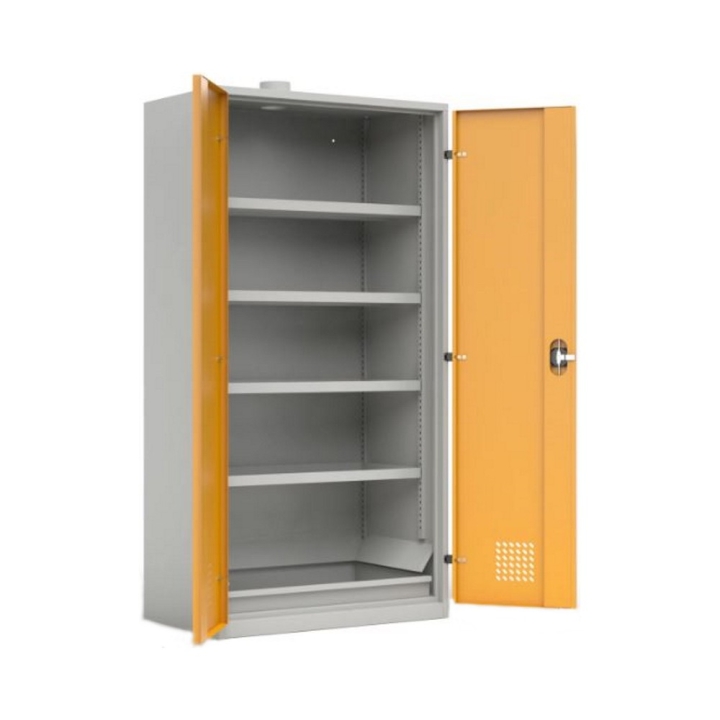 Szafa warsztatowa na chemikalia z wanną ociekową, półkami i króćcem przyłączeniowym