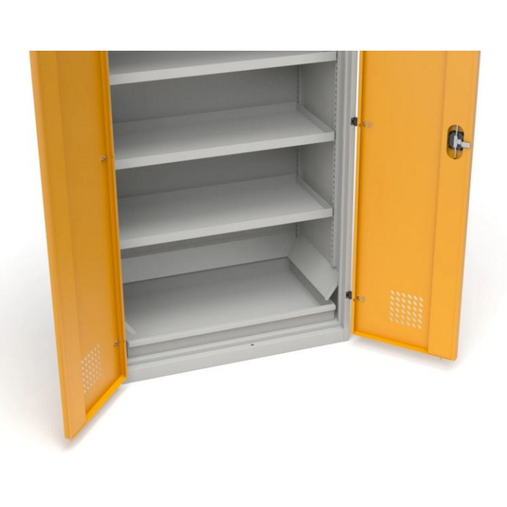 Szafa warsztatowa na chemikalia z wanną ociekową, półkami i króćcem przyłączeniowym