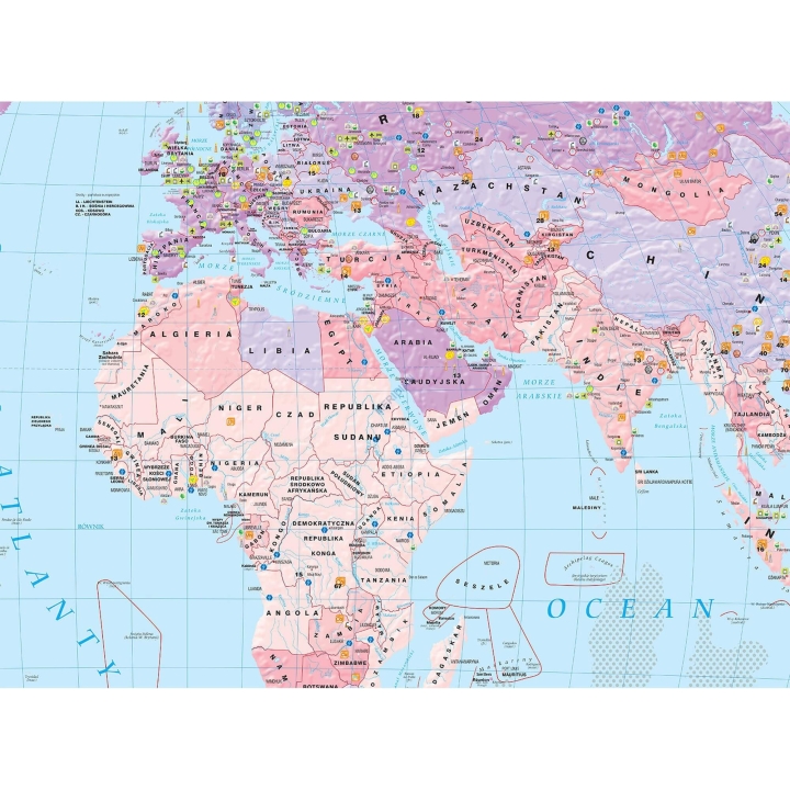 Mapa gospodarcza świata - surowce, przemysł i energetyka - mapa ścienna