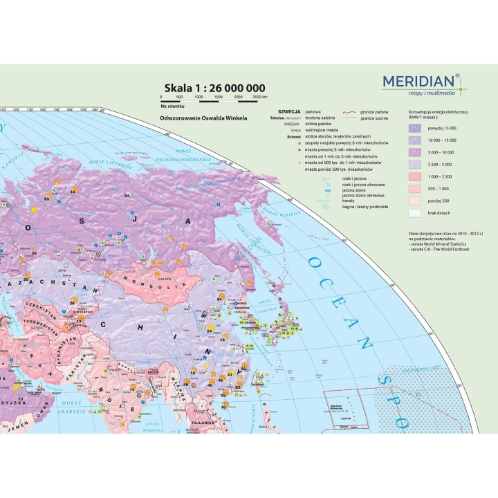 Mapa gospodarcza świata - surowce, przemysł i energetyka - mapa ścienna