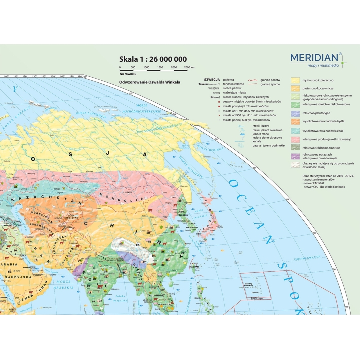 Mapa gospodarcza świata - rolnictwo i użytkowanie gleby (2021) - mapa ścienna