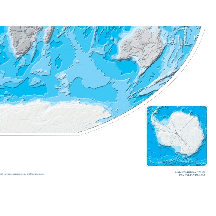 Mapa konturowa hipsometryczna świata - ćwiczeniowa mapa ścienna