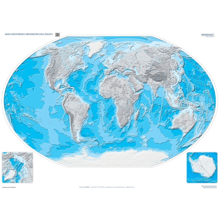 Mapa konturowa hipsometryczna świata - ćwiczeniowa mapa ścienna