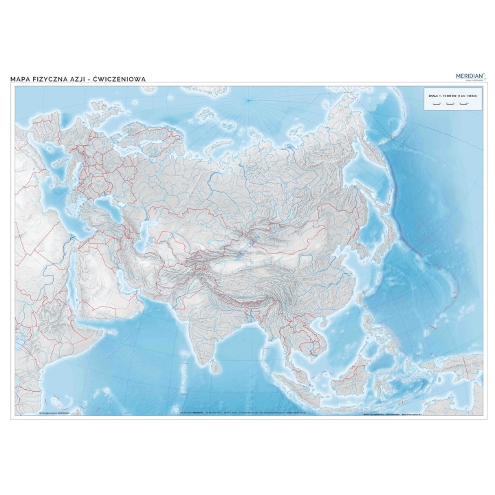 Mapa konturowa Azji - ścienna mapa ćwiczeniowa