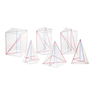 Ostrosłupy i graniastosłupy prawidłowe - 6 brył wys. ok. 18 cm