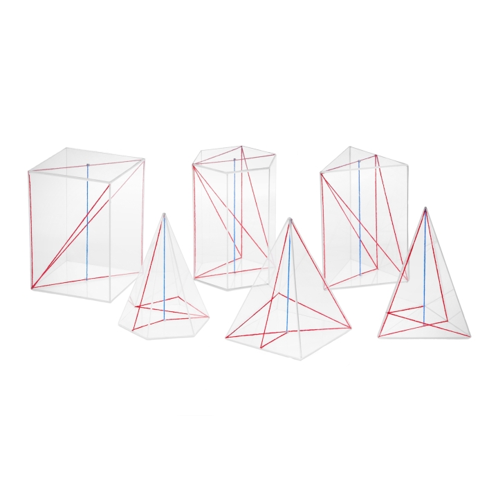 Ostrosłupy i graniastosłupy prawidłowe - 6 brył wys. ok. 18 cm