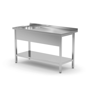 Stół ze zlewem po lewej stronie z półką