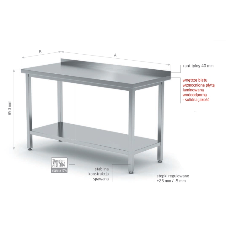 Stół przyścienny z półką