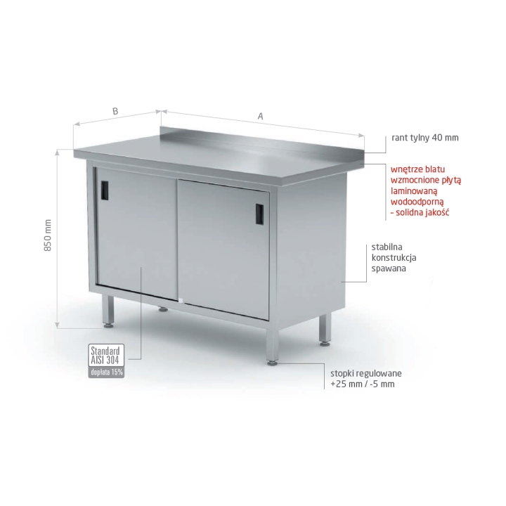 Stół przyścienny z szafką z drzwiami suwanymi