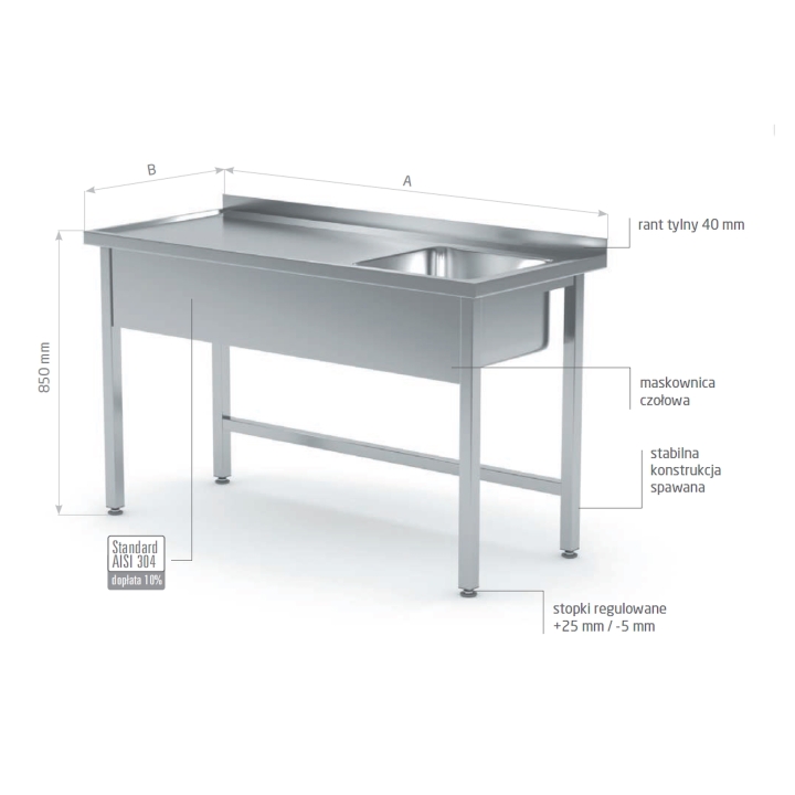 Stół ze zlewem po prawej stronie
