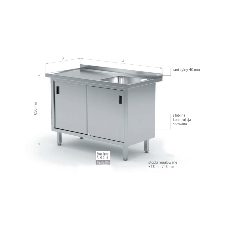 Stół ze zlewem i szafką z drzwiami suwanymi