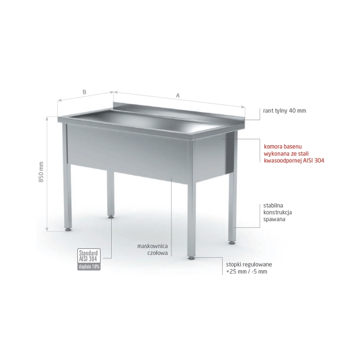 Stół z basenem jednokomorowym