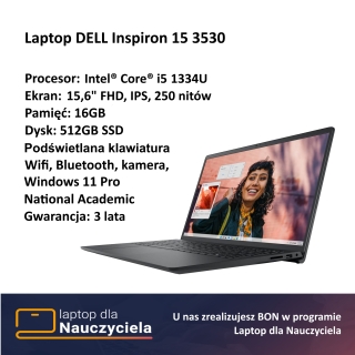 Laptop Dell Inspiron 15 3530 16 GB - podświetlana klawiatura "Laptop dla nauczyciela"